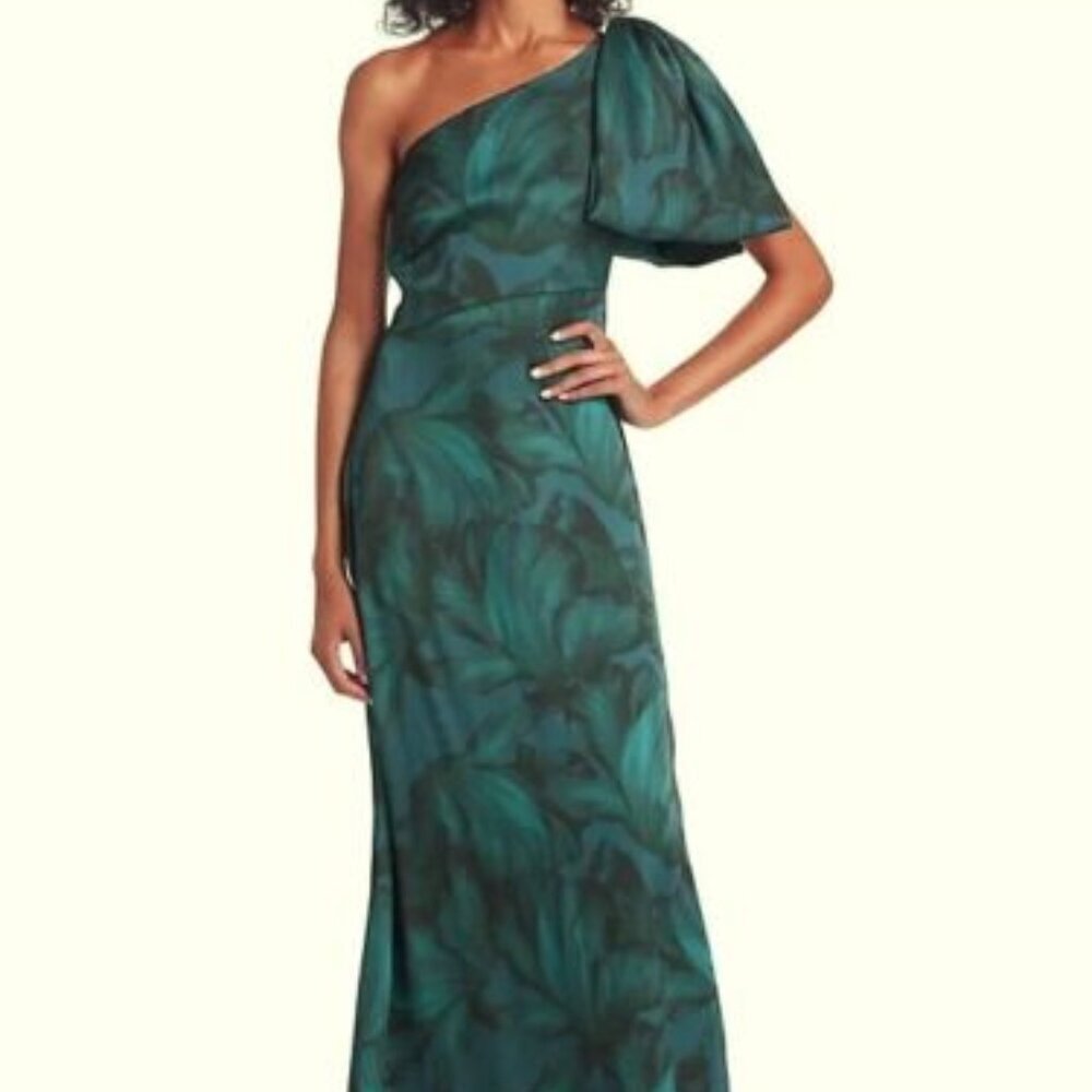 Sachin & Babi Chelsea Floral Print One-Shoulder Georgette Gown